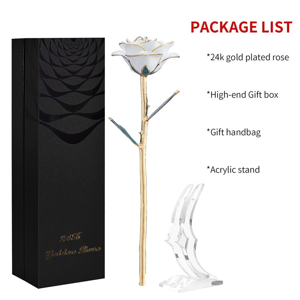 9898 White Gold Rose Gifts Wife,24k Gold Dipped Real Rose Lasted Forever - Picture 7 of 8
